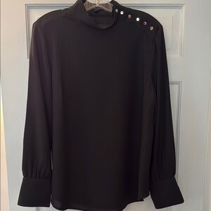 Ann Taylor Black Cuffed Sleeve Blouse